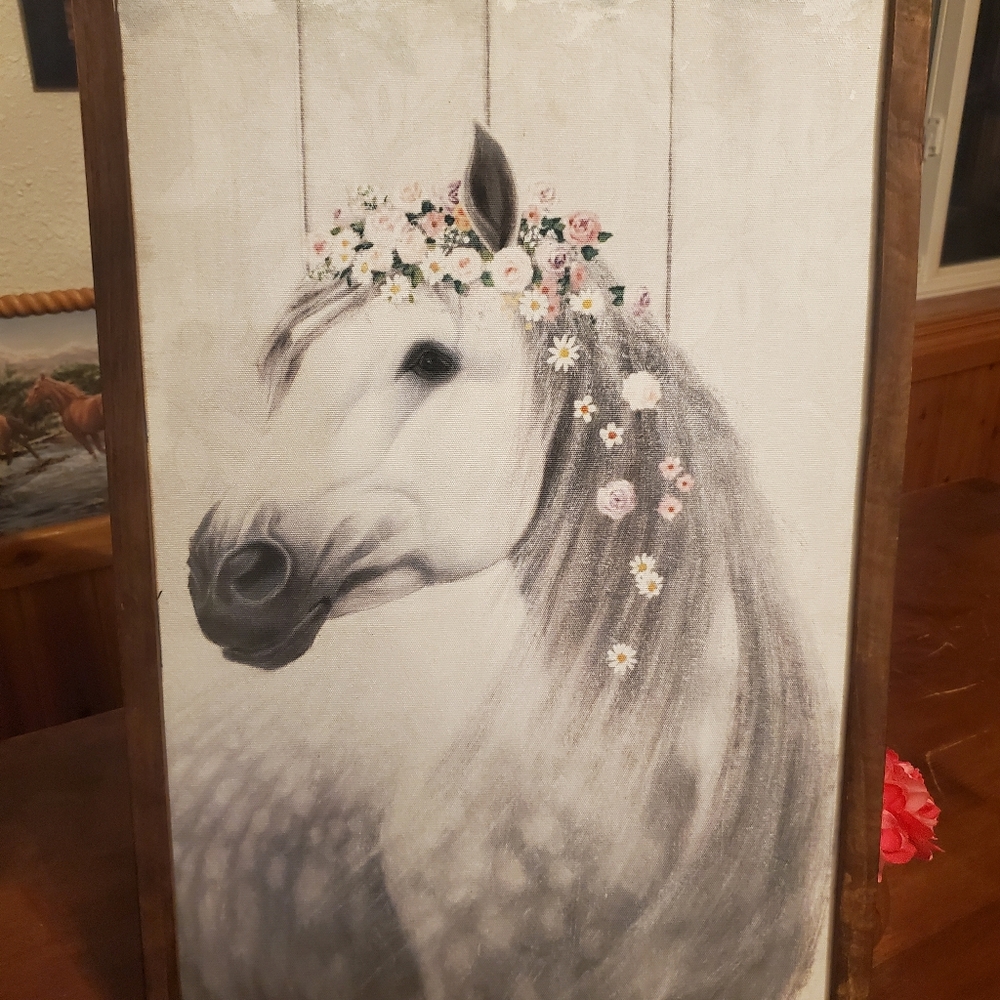 Stupell Industries Spirit Stallion Horse With Flower Wreath framed